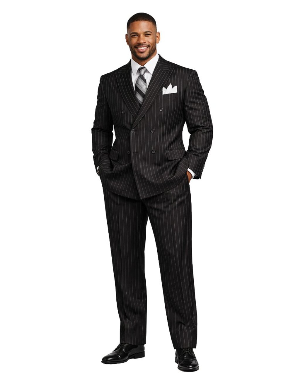 Men's Double Breasted Pinstripe Suit 6x2, Regular-Fit, Adjust Waist, BLACK
